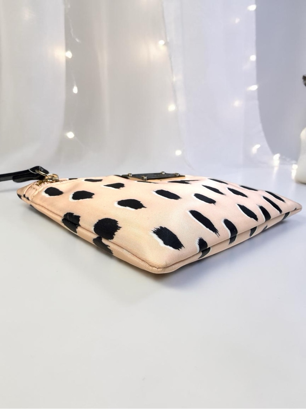 Kate Spade ♠️ Polka Dot Nylon Cosmetic Pouch Wristlet Pink Black Zip Clutch ✨NWT - Picture 7 of 10